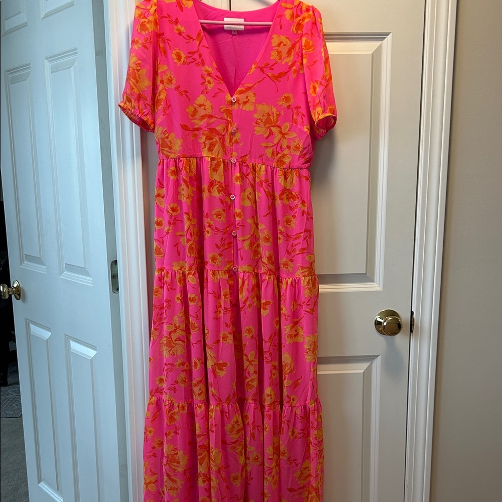 Sugarlips Pink and Orange Floral Maxi Dress